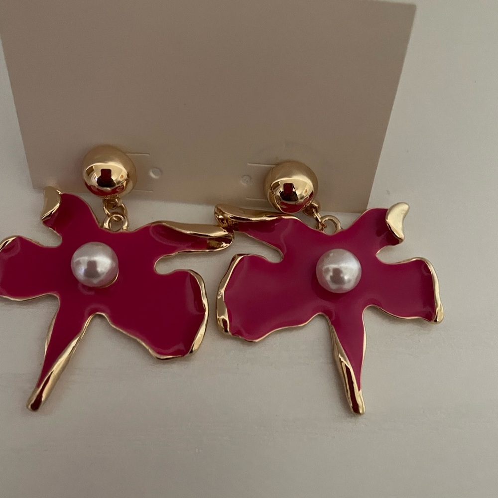 Gold and Pink Floral Earrings
